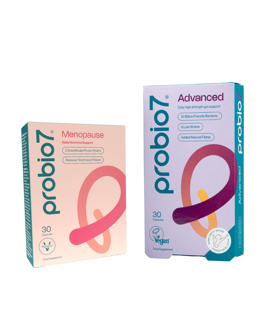 Menopause & Advance 30 product boxes on a white background