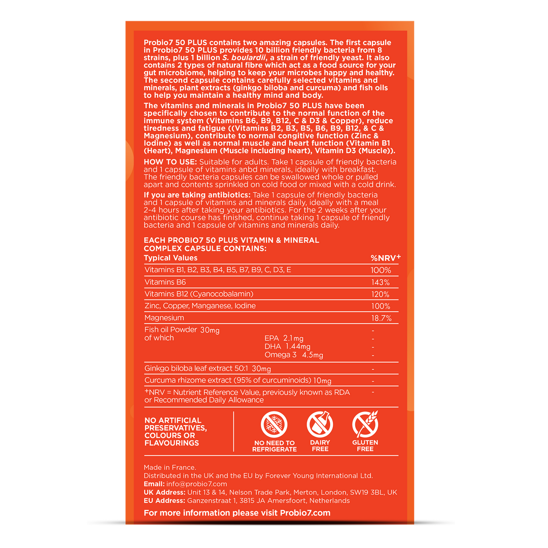 rear of Probio7 50 Plus probiotics