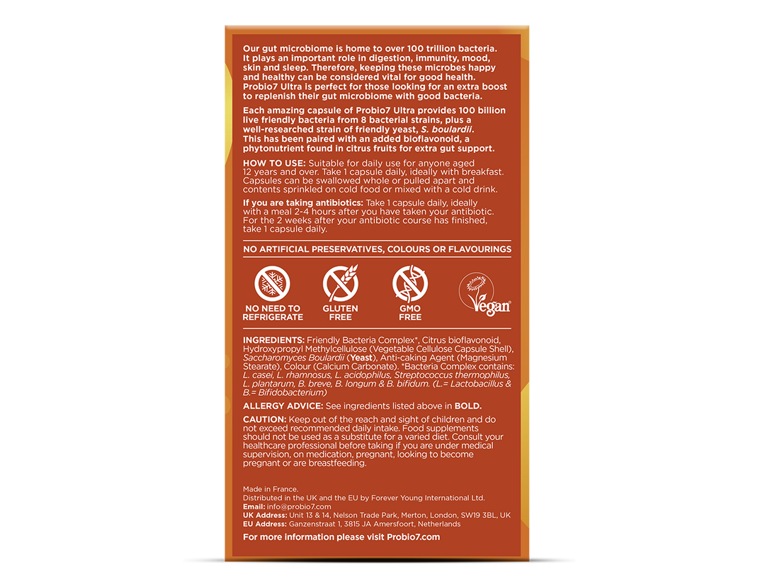 rear of Probio7 Ultra max strength probiotics